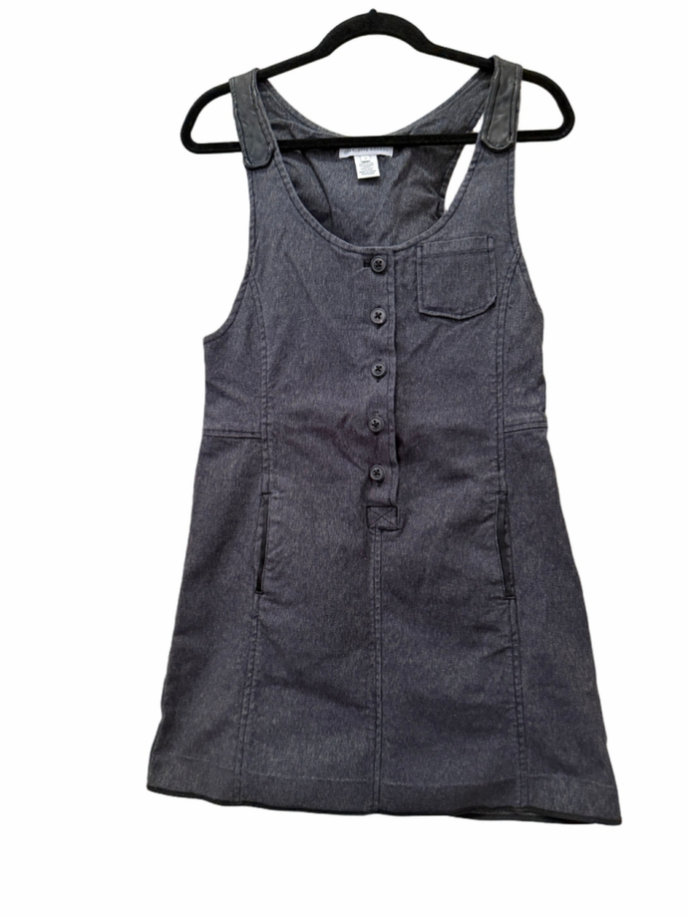 Charlotte Ronson Women’s Size 2 Gray Cotton Mini Overall Dress Leather Trim